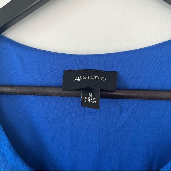 AB Studio Royal Blue Sleeveless Crepe Embroidered Waistband Dress - Picture 6 of 7